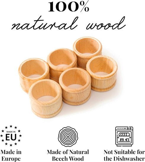 tuuli Kitchen Wooden Napkin Rings, 6-Piece Set for Table Decoration, 1.69 x 1.26 inches