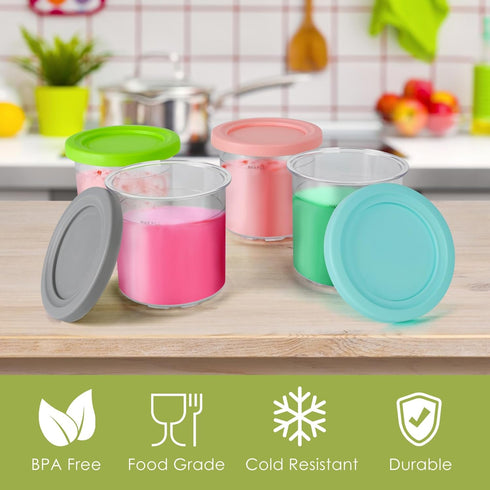 4 Pack NC299AMZ NC300s Ice Cream Pint Containers, Replacement for Ninja Creami Pints and Lids, Compatible with & Series