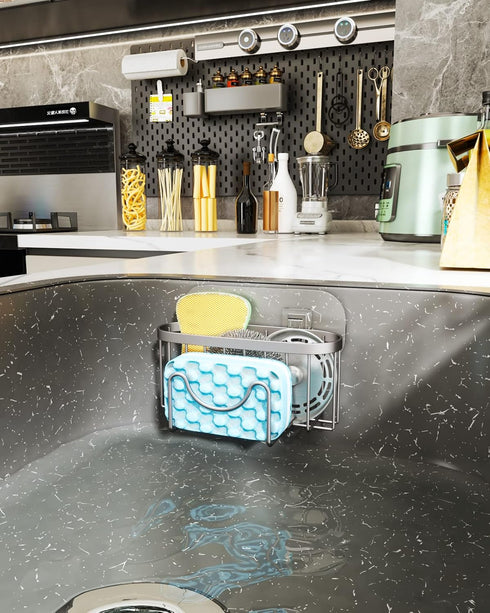 2 HapiRm Multifunctional Kitchen Sponge Holder with Unique M-Shaped, Installation Ways Sink Caddy, Stainless Steel