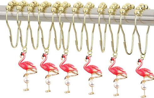 Set of 12 Flamingo Shower Curtain Hooks, Decorative Stainless Steel Rustproof Rings for Bathroom