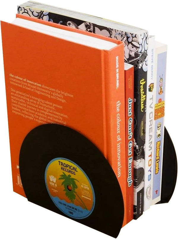 VinBee Bookends for Vinyl Records - Classic CD Shape Decorative Music Theme Bookends for Heavy Books