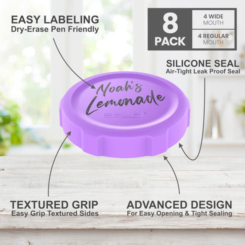 Premium Mason Jar Lids (8 Pack), Heavy Duty BPA Free Reusable Plastic for Ball, Kerr Jars