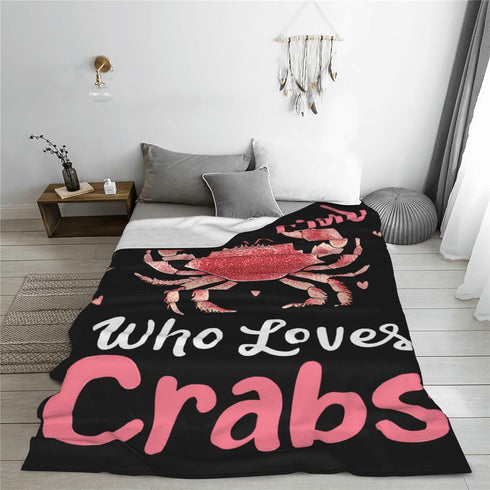 Cozy 40"X50" Crabs Blanket Just A Girl Who Love Crabs Fleece Throw Blanket Super Soft Warm Fuzzy Plush Crab Blanket