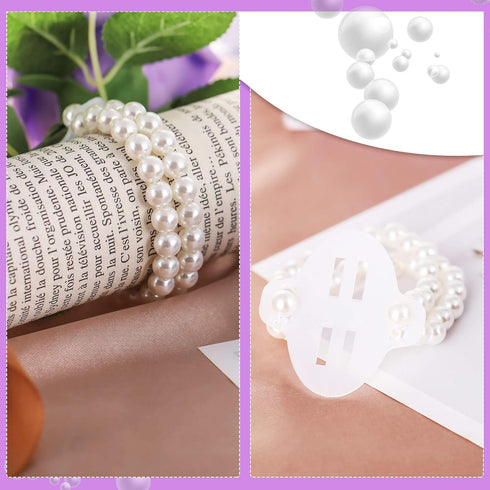 Hicarer 24 Pieces Corsage Wristlet Elastic Pearl Wrist Bands for Wedding DIY Faux Flowers Decor for Beach Party