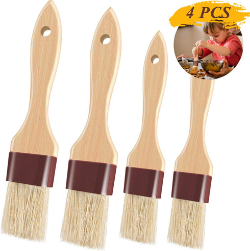 Pastry Brushes for Baking, Basting Brush with Boar Bristles and Beech Hardwood Handles, Culinary Oil Brush (1/1.5-4PCS)