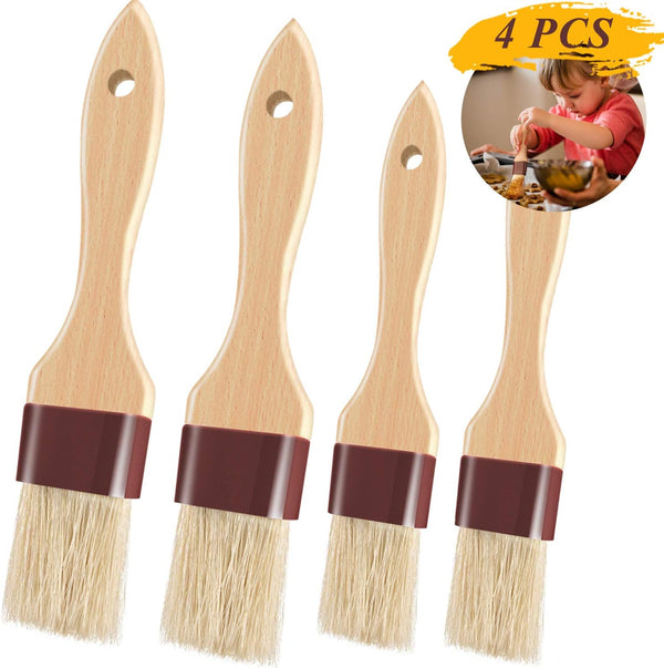 Pastry Brushes for Baking, Basting Brush with Boar Bristles and Beech Hardwood Handles, Culinary Oil Brush (1/1.5-4PCS)