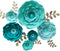 Turquoise Teal Paper Flower with Gold Leaf for Wall Living Room Bed