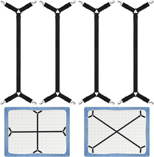 Morcheiong 4 Pack Adjustable Bed Sheet Fasteners Straps - Black, Bedding Holder Strap for Bedsheet Tie Downs