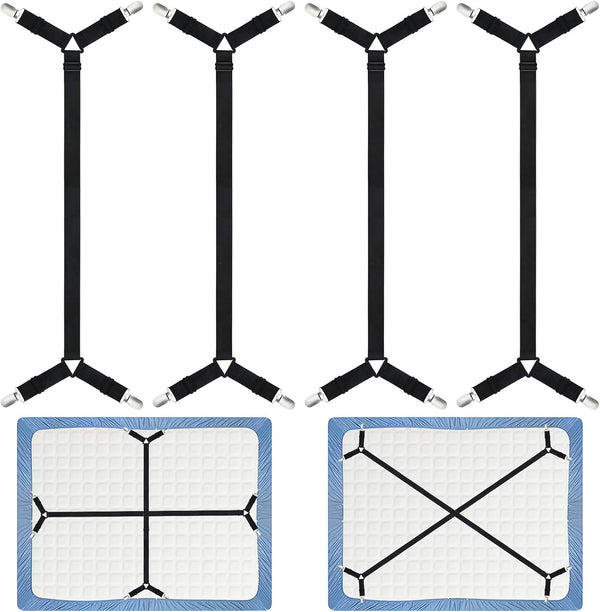 Morcheiong 4 Pack Adjustable Bed Sheet Fasteners Straps - Black, Bedding Holder Strap for Bedsheet Tie Downs