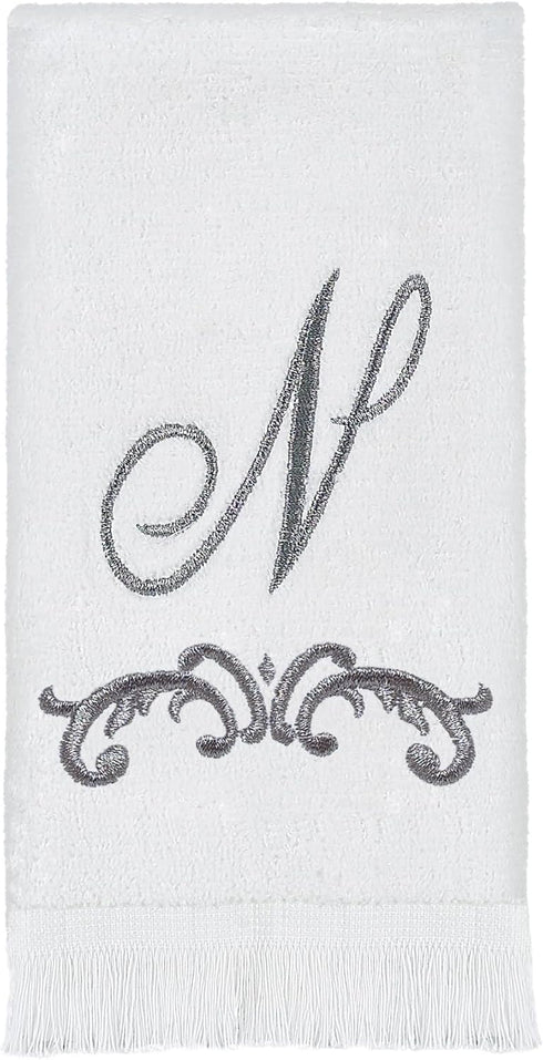 Avanti Linens Fingertip Towel, Soft Cotton, Scroll Design, Monogram Collection, Initial N