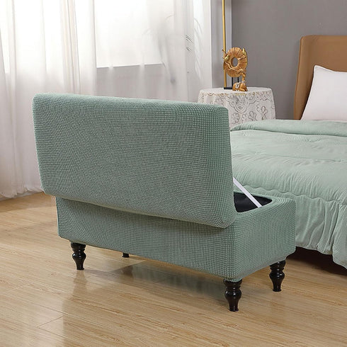 Lussenwert Ottoman Cover Rectangle, Stretch Jacquard Storage Bench Cover Removable Folding With Elastic Bands Ties