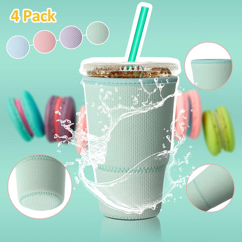 4 30-32 oz Honeydak Pieces Christmas Coffee Cup Sleeves Reusable Iced Coffee Sleeve Neoprene Insulator Bottle Beverage