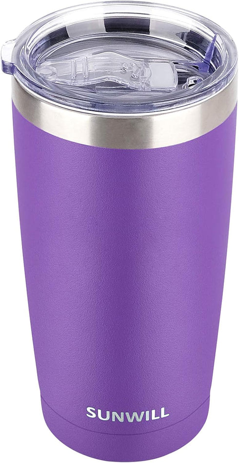 SUNWILL 20 oz Travel Coffee Tumbler, Insulated Mug with Lid, Stainless Steel Cup for Hot and Cold Drinks, Purple