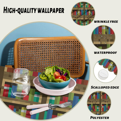 XYJFZL 52 70 Inch 4-6 Bookshelf Table Cloth Rectangle Tables Educational Bookcase Pixel Rectangle Kitchen Table Cover