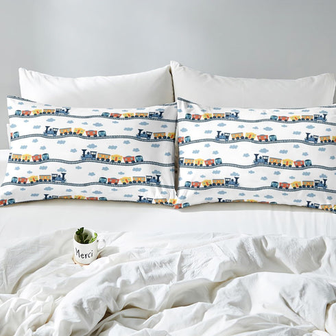 Sets Set 4pcs Erosebridal Cute Steam Engine Queen Sheets for Kids Toddlers Kawaii Train Sheet & Pillowcase Construction
