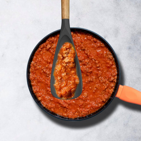 VOVOLY 11.4'' Black Silicone Cooking Spoon for Nonstick Cookware, Mixing, Scooping, and Scraping