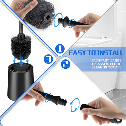 AONEZ Set, 2 Pack Toilet Brush and Holder Long-Handle Toilet Brush, Non-Slip Grip, Nylon Bristles, Deep Cleaning
