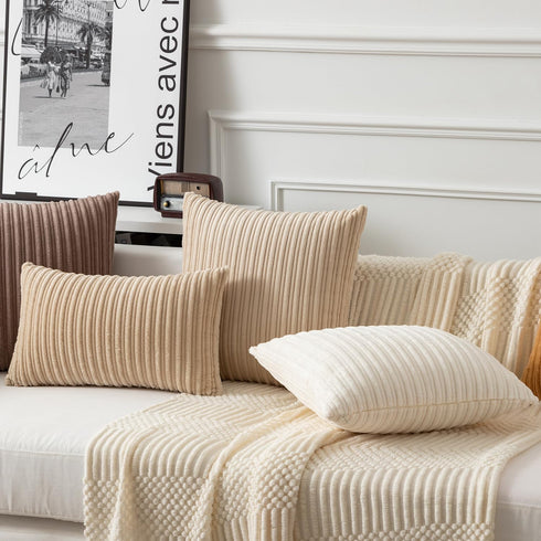 Kevin Textile Decorative Throw Pillow Covers Set of 2, Soft Corduroy Boho Striped Pillowcases for Couch Bed 20x20 Inch