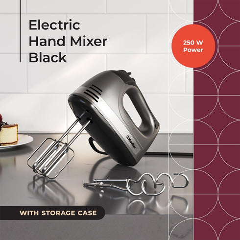 Mueller Electric Hand Mixer, 5 Speed 250W Turbo with Snap-On Storage Case and 4 Stainless Steel Accessories for Easy Whipping, Mixing Cookies, Brownies, Cakes, and Dough Batters by Mueller
