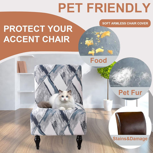 Armless Eco-Ancheng Chair Slipcover - Removable, Washable, Printed Accent Chairs for Living & Dining Room