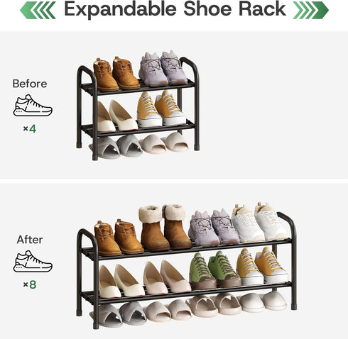 kiplant Closet, 2-Tier Closet Shoe Rack for Black Expandable Shoe Rack Metal Organizer, Heavy Duty Shoe Storage Shelf