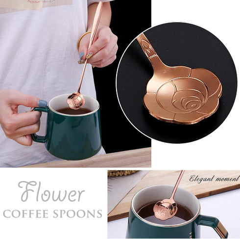 ESRISE 9 Pcs Flower Spoon Set, Stainless Steel Tea and Dessert Spoons, Cute Demitasse Scoop for Mixing Milkshake Jam