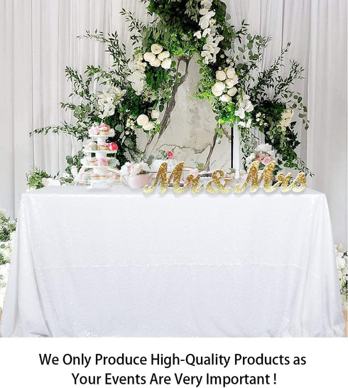 ShinyBeauty White Sequin Tablecloth, 60" x 102", Wedding Sparkle Linens, Rectangle Sequin Overlay