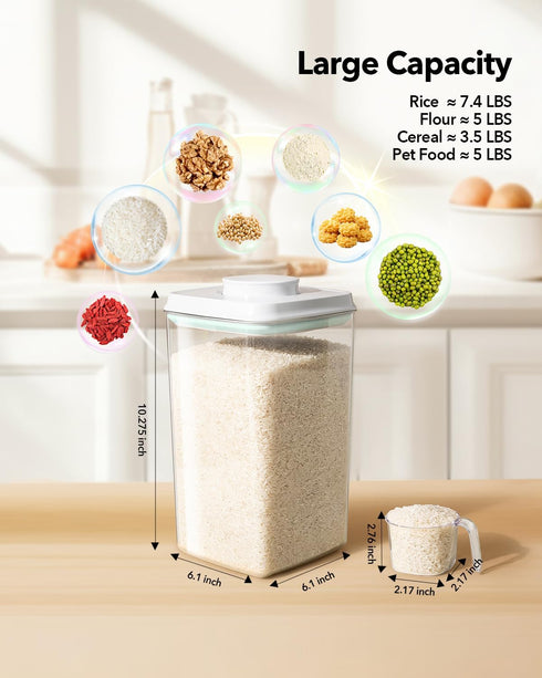 130ml 4L/4.2qt *2 Ankou Airtight Food Storage Container with Pop Lid & Scoop, BPA-Free Cereal, Rice, Flour, Pasta