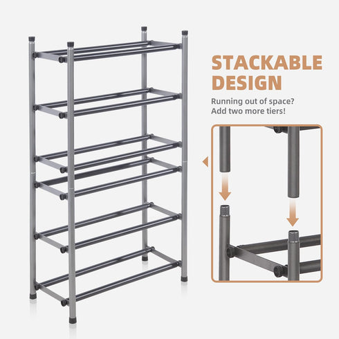 12 Closet, 3 STORAGE MANIAC Expandable Shoe Rack, Pairs Stackable Small Shoe Rack, Metal Adjustable Shoes Organizer