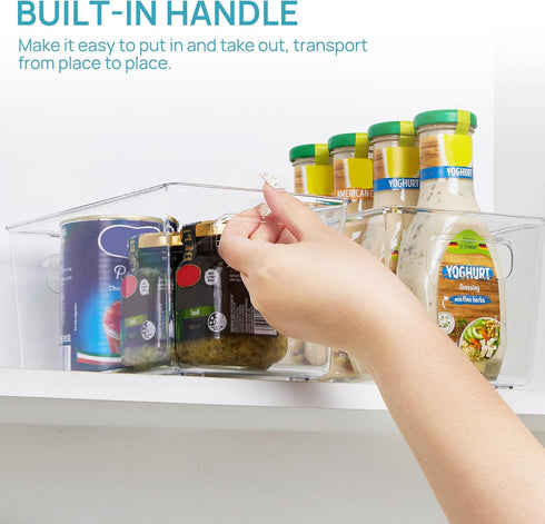 Vtopmart Clear Plastic Pantry Organizer Bins - 6 PCS Food Storage Bins with Handle for Refrigerator, Kitchen,