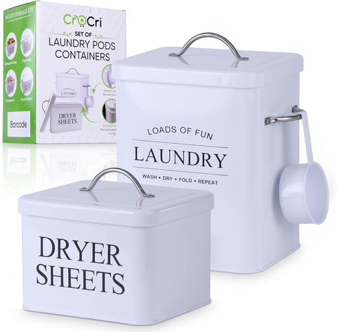 crocri 2 Pack Laundry Detergent Container and Dryer Sheet Holder Dispenser with hermetic seal,Farmhouse Laundry Room