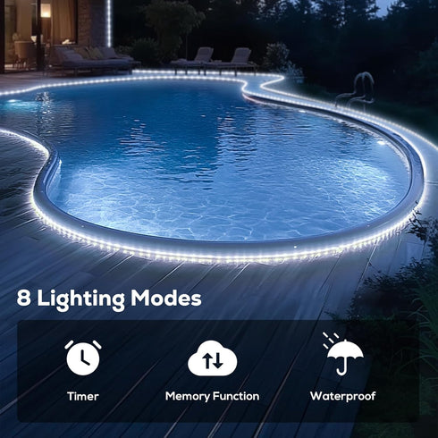 50FT 360 8 4 LED Waterproof Rope Lights Outside with Remote, Modes and Brightness Tube Lights for Christmas, Bedroom