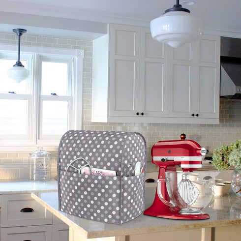 Luxja Dust Cover for 4.5-Quart and 5-Quart Stand Mixer, Cloth Cover with Pockets, Gray Dots