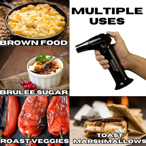 Blow Butane Cooking Torch, Lighter with Safety Lock and Adjustable Flame for BBQ, Baking, DIY