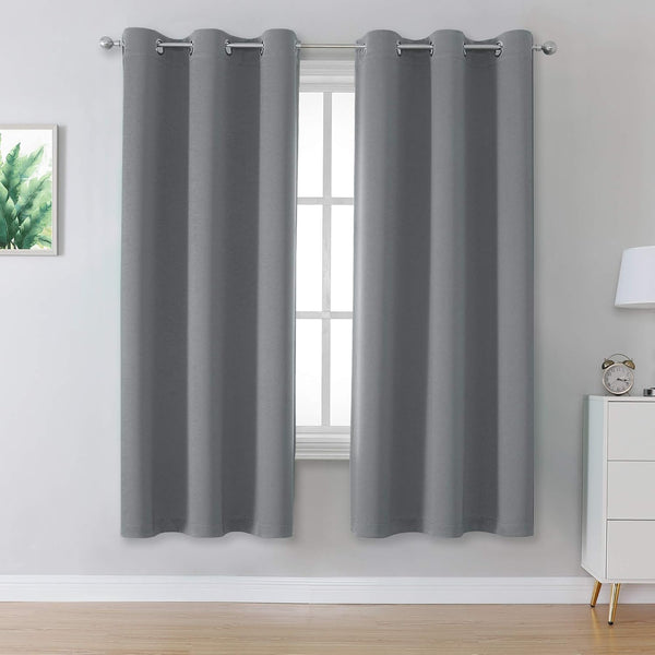 DUALIFE Solid Blackout Curtains for Bedroom, 72 Inches Long Room Darkening Grey Grommet Draperies for Living Room