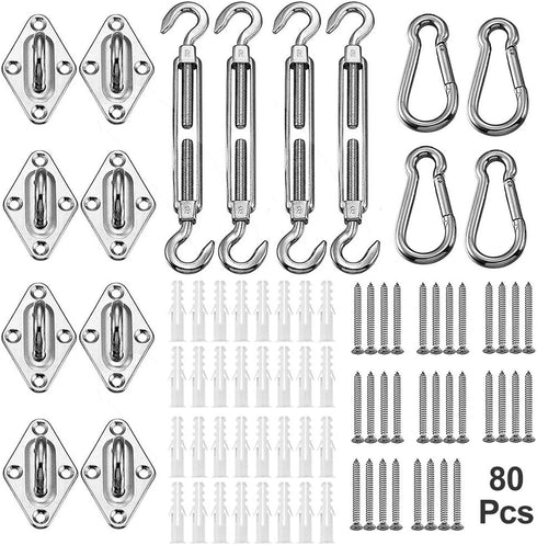 YOFIT Shade Sail Hardware Kit for Triangle Rectangle Sun Shade Sail Installation, 80 Pcs 304 Grade Stainless