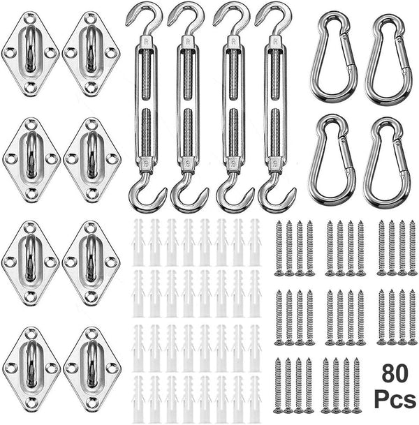 YOFIT Shade Sail Hardware Kit for Triangle Rectangle Sun Shade Sail Installation, 80 Pcs 304 Grade Stainless