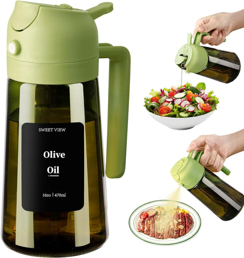 SWEET VIEW Olive Oil Dispenser and Oil Sprayer 16oz/470ml Glass Light-Proof Oil