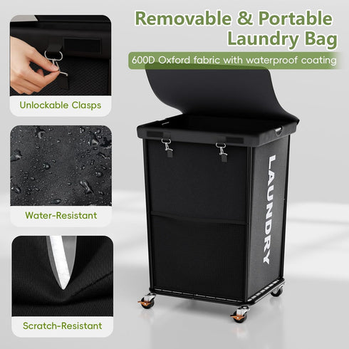 150L Laundry Basket with Wheels, Rolling Laundry Hamper with Cloth Cover, Laundry Cart with Metal Frame & Removable