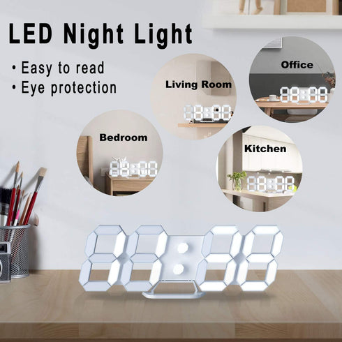 EDUP HOME 3D LED Digital Wall Clock/Desk Alarm Clock with Remote Control, 9.7" LED Night Light