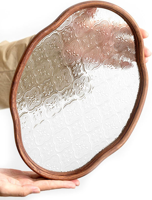 IwaiLoft Glass Serving Tray with The Crabapple Pattern Glass and Walnut for