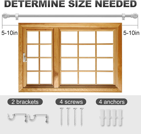 Silver Curtain Rods for Bedroom with Brackets, 5/8 Inch Diameter Small Window Curtain Rod 32 to 48 Inches