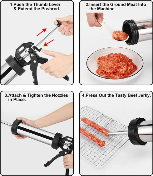 Usluole 1.5LB 5 Nozzles 2 Jerky Gun for Ground Meat, Beef Jerky Gun Kit with Stainless Steel & Brushes, Professional