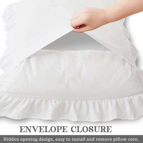 Set 2, 20" 30", KKJIAF Ruffle Pillow Cases Queen Size of Ruffled Pillow Covers with Envelope Closure, Wrinkle Resistant