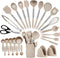 Kitchen Utensils Set 28 pcs, Hvygss Silicone Cooking Utensils with Stainless Steel Handle, Khaki