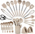Kitchen Utensils Set 28 pcs, Hvygss Silicone Cooking Utensils with Stainless Steel Handle, Khaki