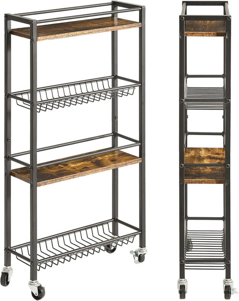 YMYNY Slim Kitchen Storage Rolling Cart, 4-Tier Utility Cart on Wheels, for