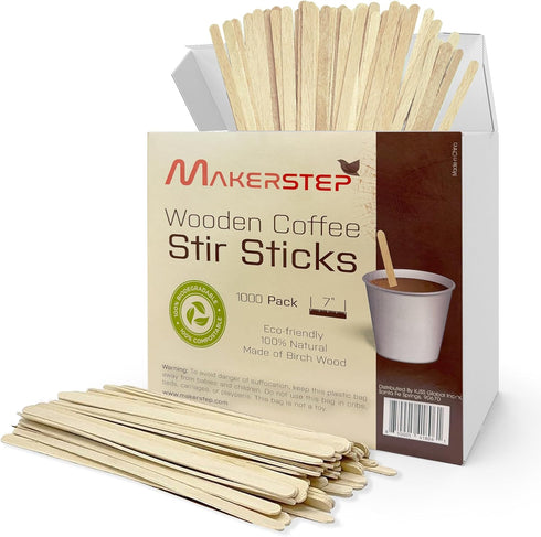 Makerstep 1000 Pack Birch Wood Coffee Stirrers, 7 Inch Eco-friendly Sturdy Sticks for Coffee Nook
