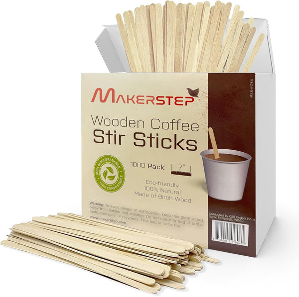 Makerstep 1000 Pack Birch Wood Coffee Stirrers, 7 Inch Eco-friendly Sturdy Sticks for Coffee Nook