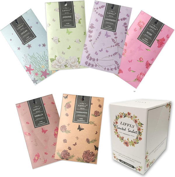 14 Packs Lavender Rose Jasmine Ocean Vanilla Sandalwood Scented Sachets Bag for Drawers and Closets Gift Box
